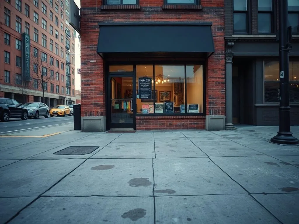 Before: Storefront sidewalk + facade clean